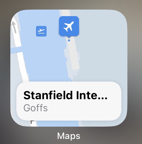 Apple Maps Home Screen widget suggesting Stanfield International Airport as somewhere I might want to go